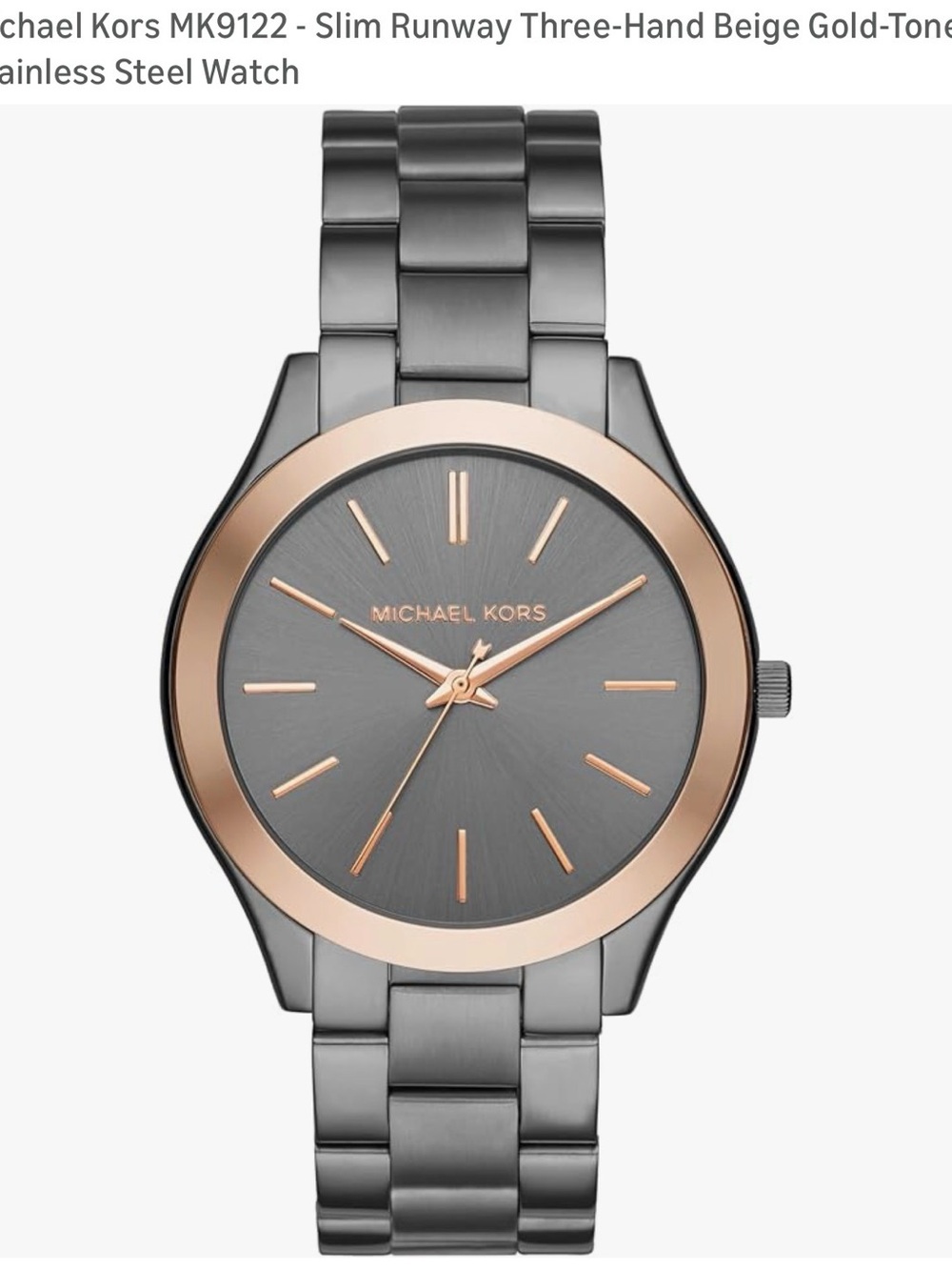 Michael Kors Two-Tone Gunmetal and Rose Gold Slim Runway Watch